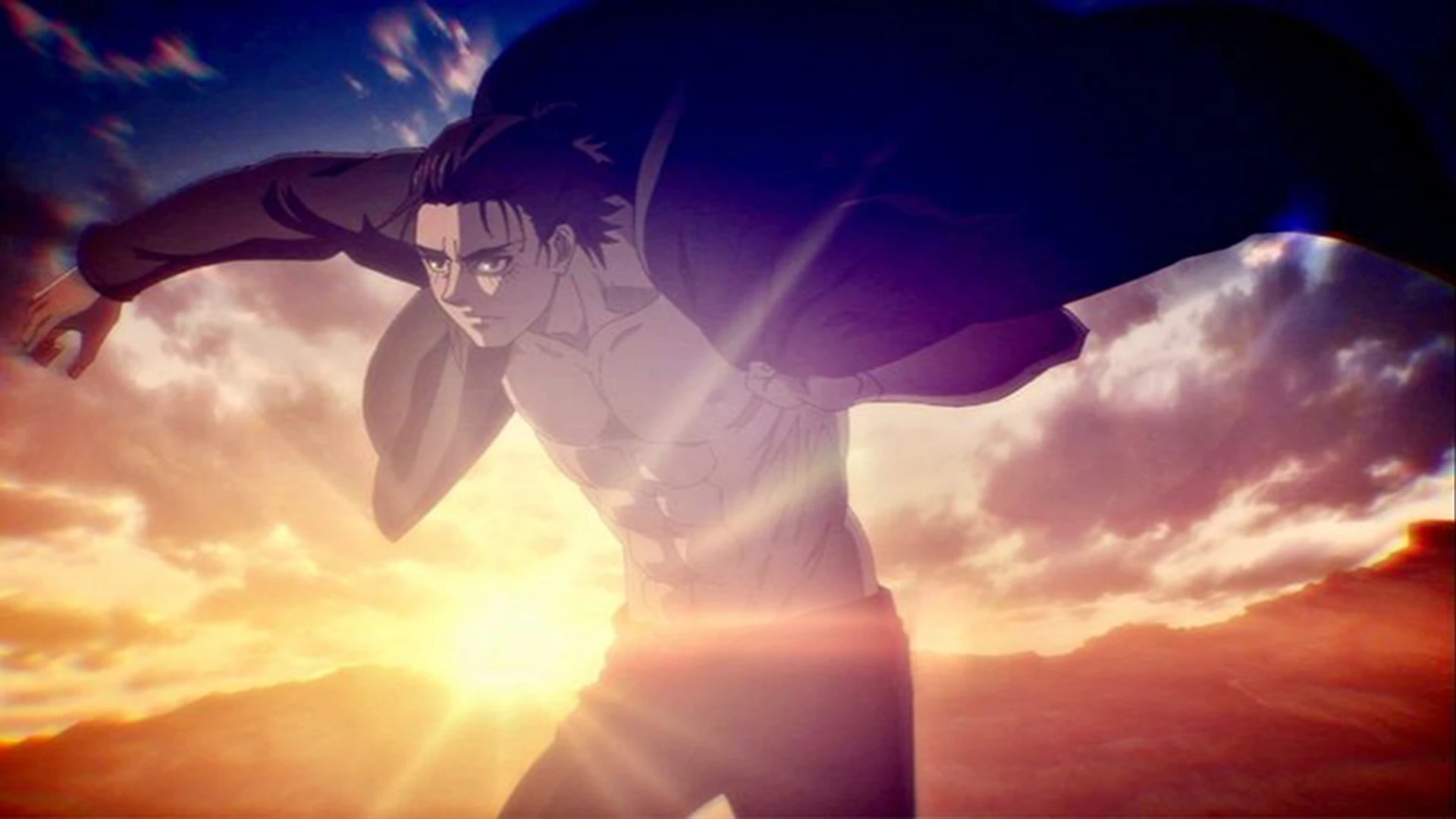 Eren Yeager commanding the Colossal Titans during the Rumbling.