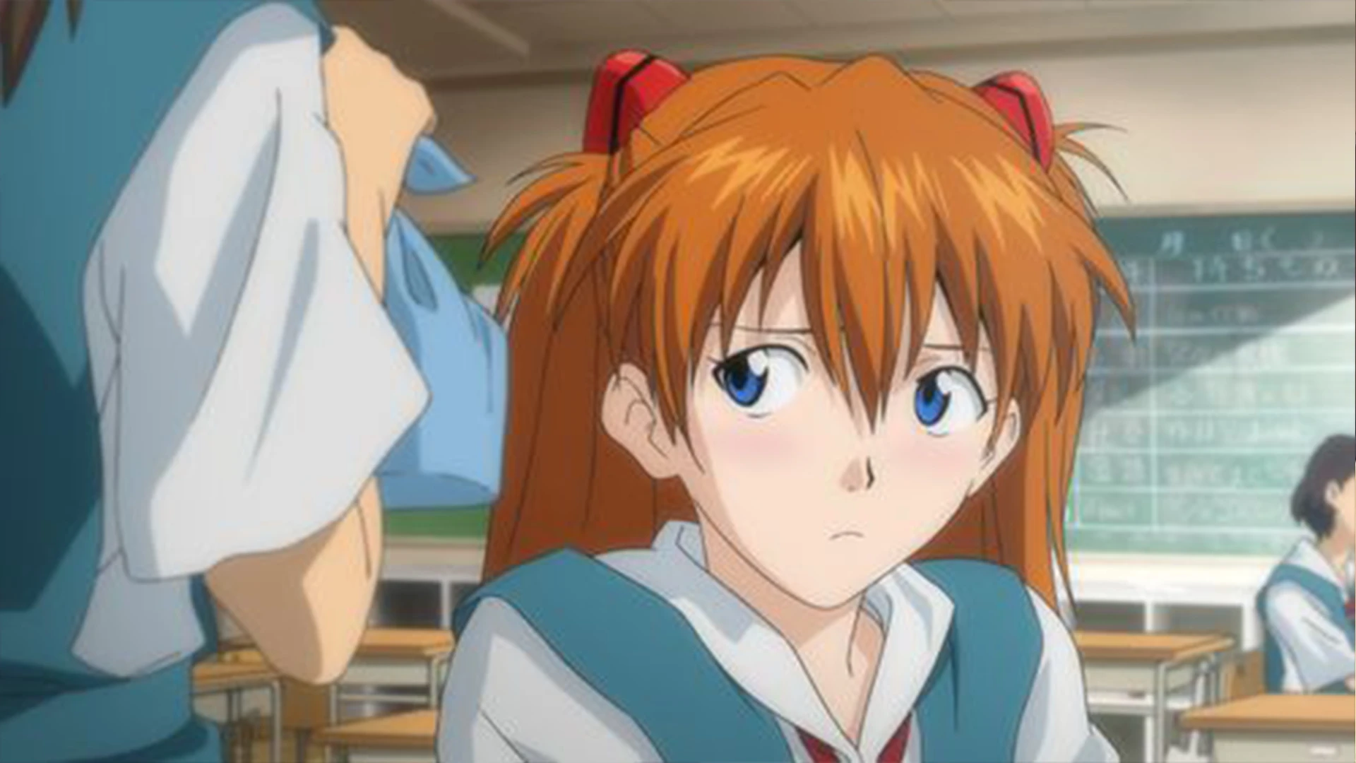 Asuka Langley from Evangelion with a frustrated expression, representing the Tsundere archetype.