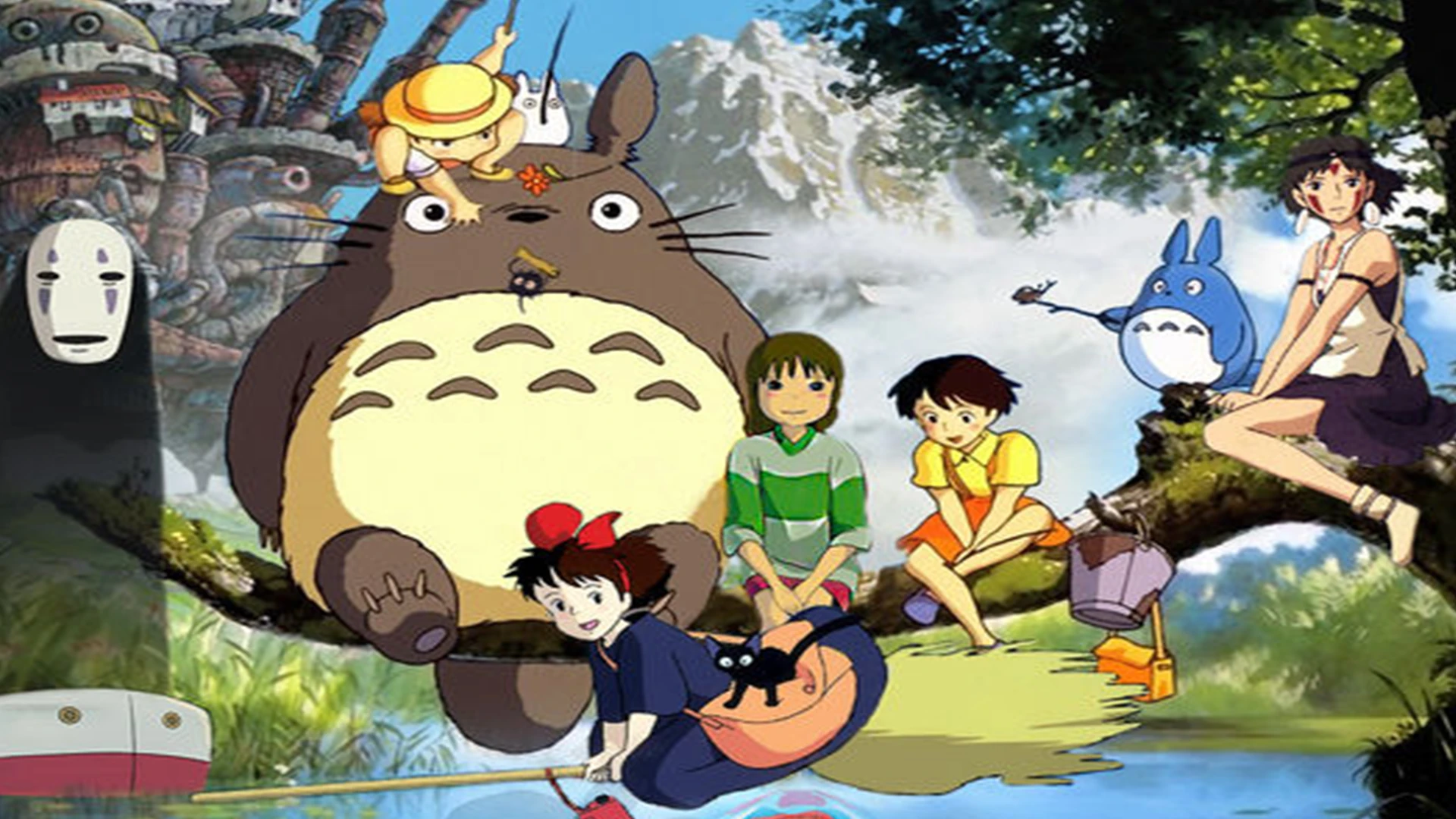 A collage of Studio Ghibli's strong female protagonists like Nausicaä, San, and Chihiro.