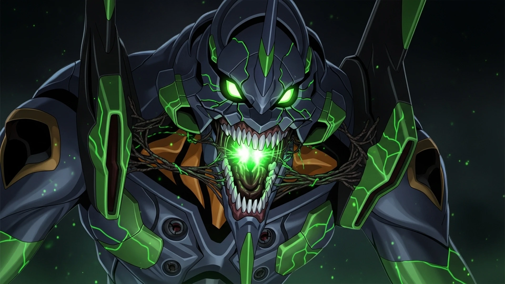 Evangelion Unit-01 in a berserk state, representing the psychological deconstruction of the mecha genre.