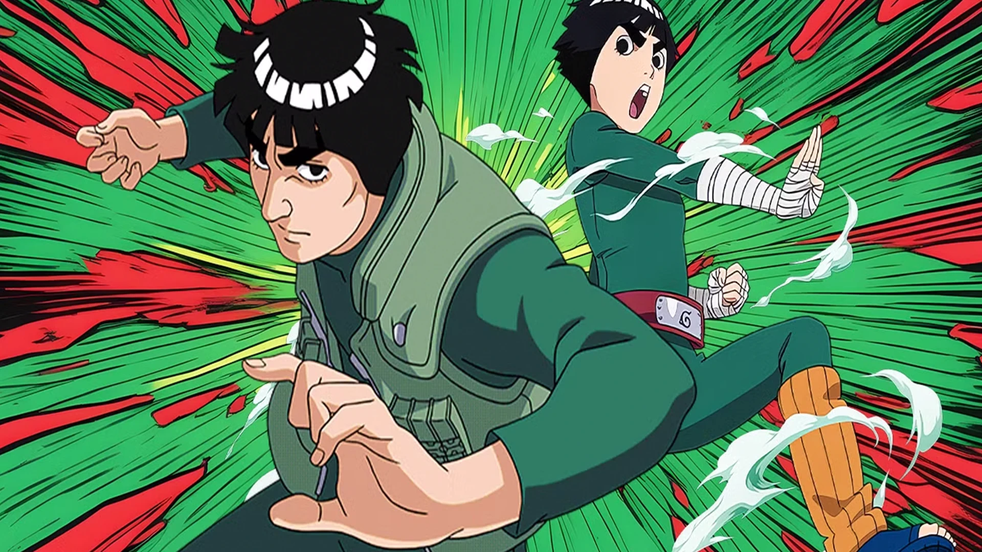 Might Guy and Rock Lee in a dynamic pose, representing the master and apprentice bond.